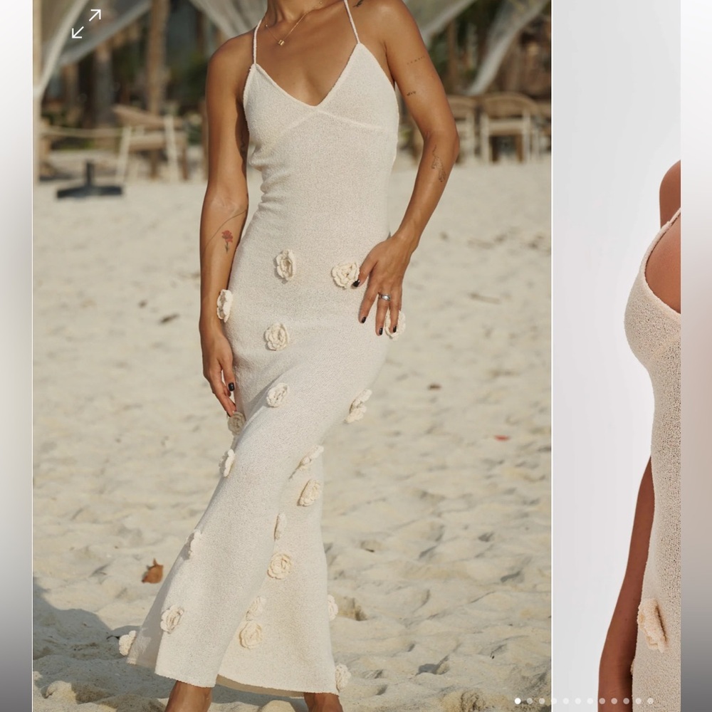 Suki Knit Maxi Dress With Flowers - Nude